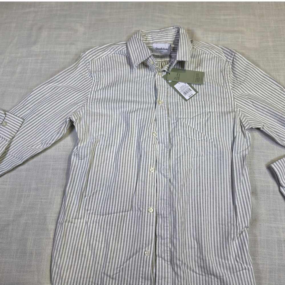 Goodfellow & Co Mens Every Wear Oxford Button-Up Shirt Green White Stripe S NEW